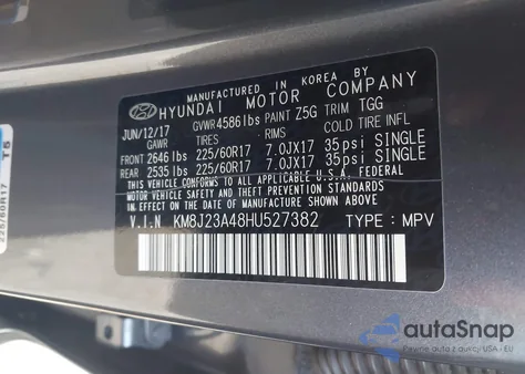 2017 Hyundai Tucson Se z USA, uszkodzony, nr VIN KM8J23A48HU527382